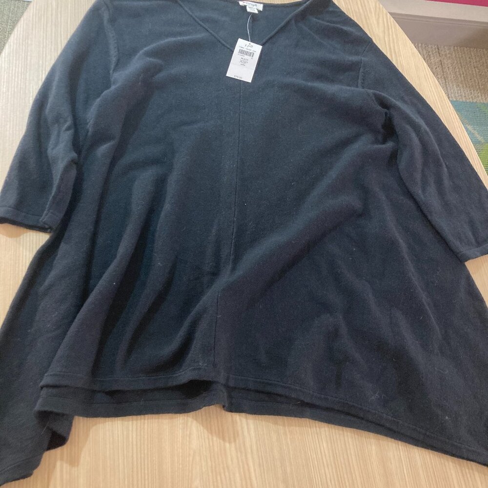 Pure Jill Asymmetrical Hem Sweater XS Petite Solid Black Cotton Modal Silk NEW